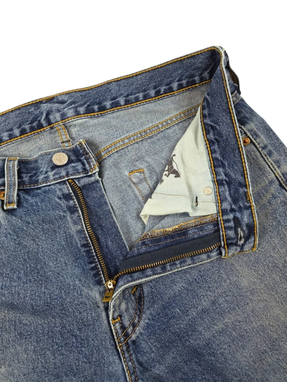 Levi’s 505 Straight Leg Jeans Men’s 33x34 Medium Wash Distressed Faded Worn In